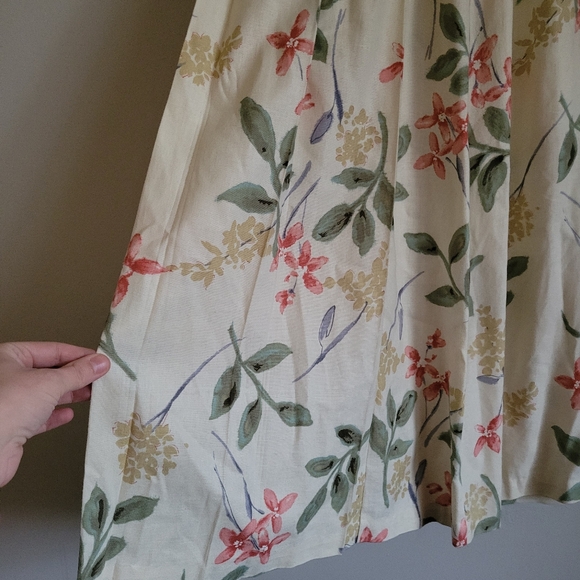 Vintage Orvis Linen Blend Pleated Maxi Cottagecore Floral A-line USA Skirt - Picture 2 of 7